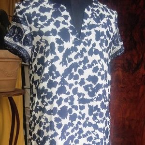 Navy and White Floral Silk Dress Size:S
